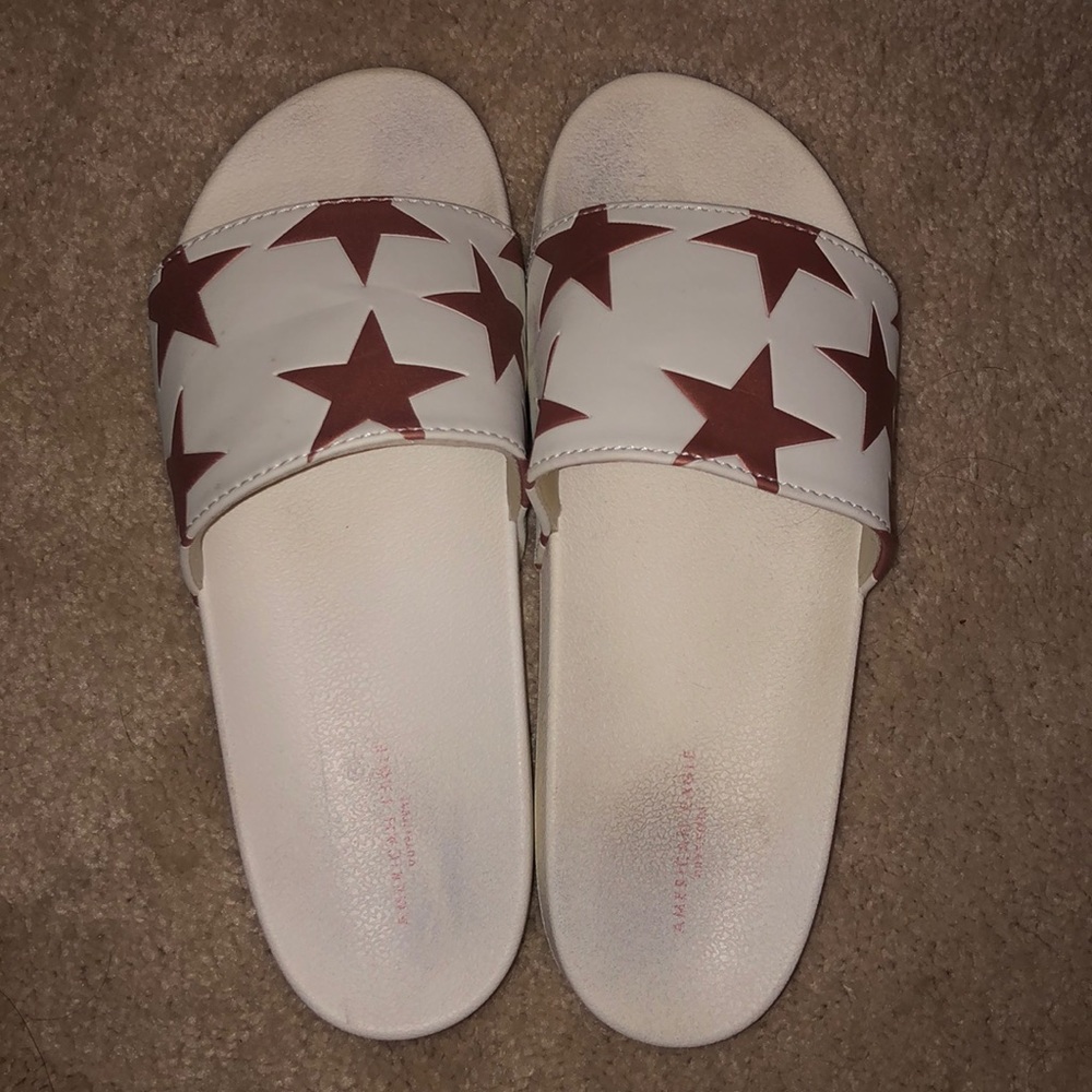 American eagle white slides with rose gold slides